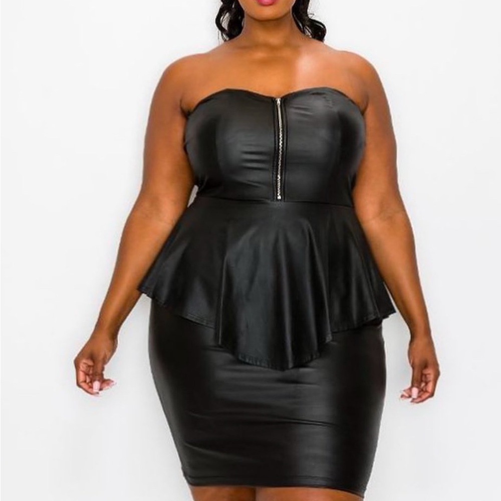 Leather like peplum dress